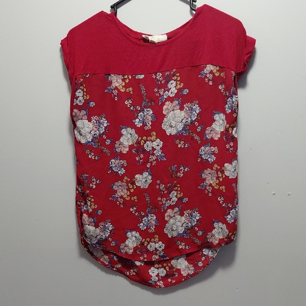 Hippie Rose Red Floral Women's Blouse Small